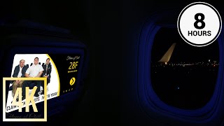 Dark Night Flight Ambience with in-flight Map | Takeoff & Landing | Cabin Lights Control | 8 Hours