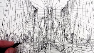 How to Draw Brooklyn Bridge: Line Drawing