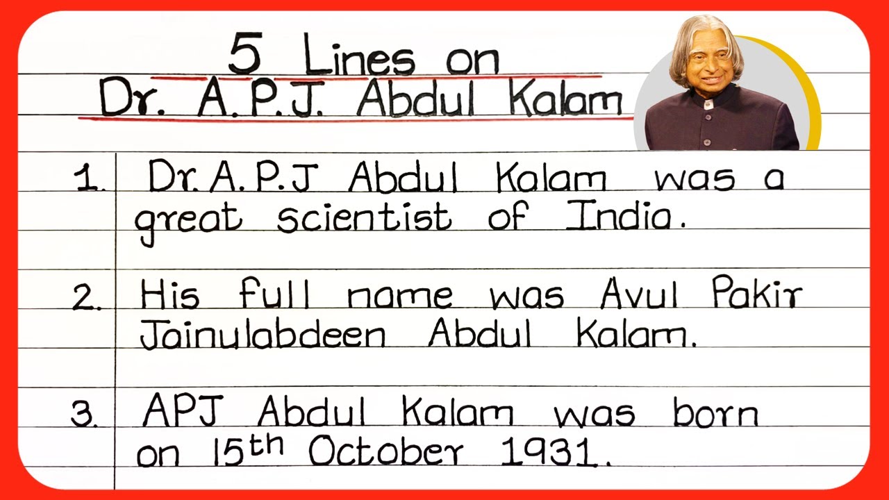 5(five)Lines On Dr APJ Abdul Kalam In English/Essay On Dr APJ Abdul ...