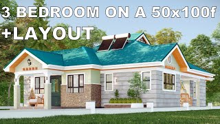 3 BEDROOM HOUSE DESIGN | BUNGALOW | 92sqm.|16.5x10.4meters |ON 50X100| Exterior & Interior Animation