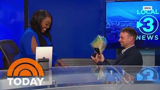 Watch: Local news anchor surprised with a proposal on set!