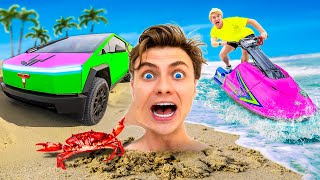 Last To Leave The Beach Wins $10,000!! (TESLA CYBERTRUCK Edition)