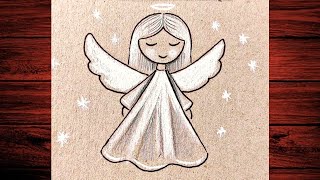 Cómo dibujar un ángel / Dibujos sencillos a lápiz para principiantes / Dibujos de invierno