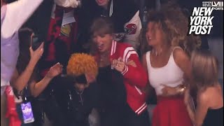 Taylor Swift gets tackled by friends as Kansas City Chiefs win Super Bowl 2024