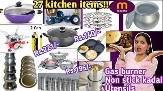 *Huge* Meesho Kitchen Haul/Steel utensils haul/non stick kadhai/Gas burner/Meesho finds