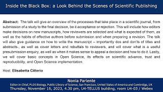 BtBs Seminar by Nonia Parienti - Inside the Black Box: a Look Behind the Scenes of Scientific...