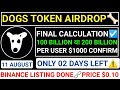 📌DOGS TOKEN! BINANCE LISTING FINAL☑️PRICE $0.10😱MAIN TASK🚫PER USER $1000 CONFIRM#hamsterkombat #dogs