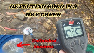 Detecting for Gold in a Dry Creek with the Gold Monster 1000.