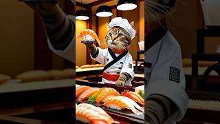 【AI Cat】Debut of a sushi chef with the hands of a cat　#AI Cat #Cat #Cat Videos