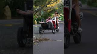 Model almost accidentally crashes Danny Duncan's motorcycle chair