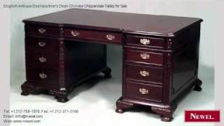 English Antique Desk/partner's Desk Chinese Chippendale