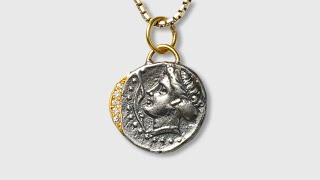 Ancient Sinope Water Nymph Coin Charm 24K Gold Silver and Diamonds Greek Mythology Celestial Goddess