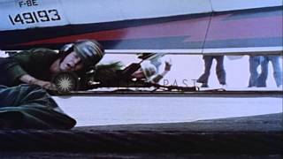 Launch of US Navy jet fighters using aircraft catapults from deck of USS Franklin...HD Stock Footage