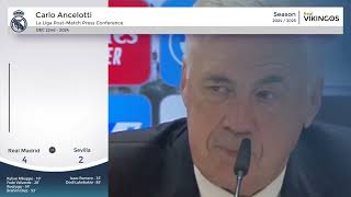 Real Madrid 4 - 2 Sevilla Post-Match Press Conference English Dub - Carlo Ancelotti - La Liga 2024