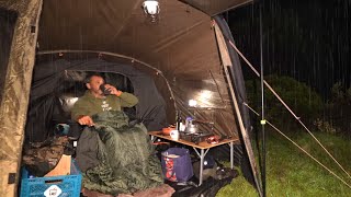 CAMPING in RAIN STORM on Mountain - OZTent AT4 Air Tent