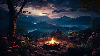Campfire at Night Ambience on the mountain w/ Relaxing & Calm Crackling Fire help to Relax and Sleep