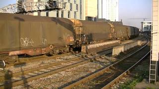 Colas Rail 66846 thrashing out of Cardiff Central on French Wagons