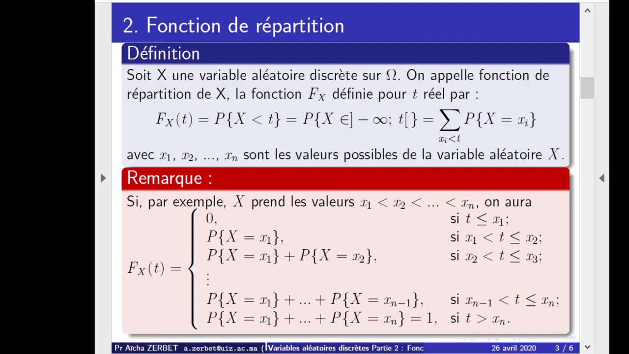 Variables Aléatoires Discrètes (Partie 2 : Fonction De Répartition ...