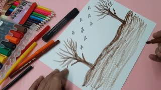 رسم شجره الخريف سهله جدآ خطوه بخطوه تعليم الرسم للأطفال الرسم