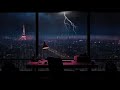 Viewing The City Through The Window During Heavy Rain With Thunder And Lightning Relax Your Mind