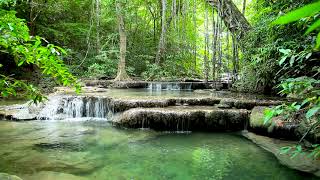 4k UHD Erawan Waterfalls in Forest. Nature Sounds, Relaxing Waterfall Sounds for Sleeping. 10 Hours.