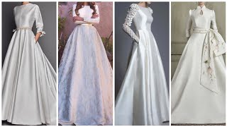 Impressive collection of Simple \u0026 Stylish Plain Wedding Gowns with long sleeves 2021