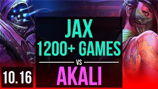 JAX vs AKALI (TOP) | 1200+ games, Triple Kill, KDA 11/2/9, Dominating | KR Diamond | v10.16