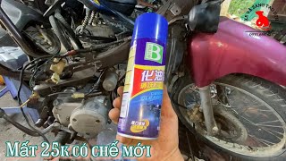 Khắc phục bộ chế hòa khí mới 95% do sử dụng lâu năm ố vàng và bị chảy xăng nên bị đen do hơi xăng