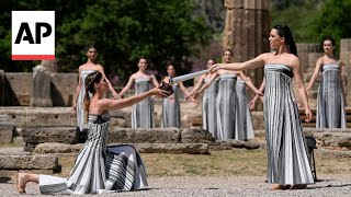 Rehearsal of 2024 Paris Olympics lighting ceremony at Ancient Olympia
