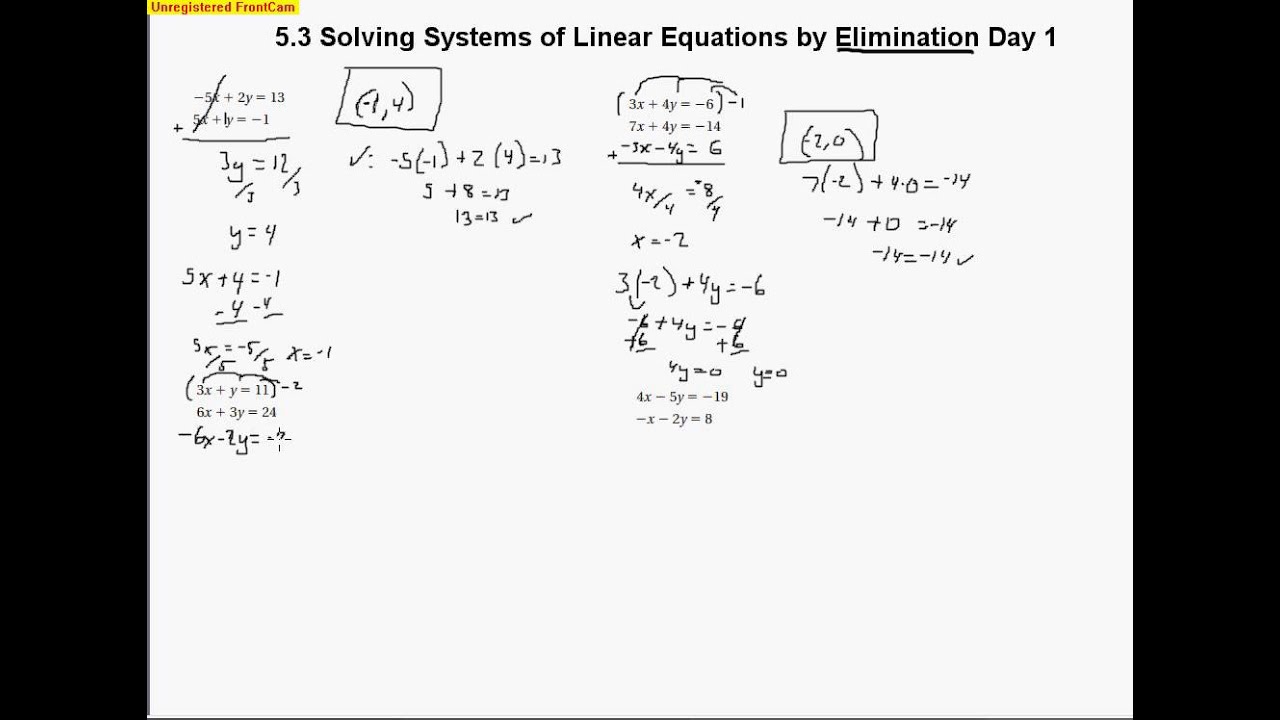 5 3 Solving Systems Of Linear Equations By Elimination Day 1 - YouTube