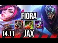 FIORA vs JAX (TOP) | 15/1/1, Quadra, 8 solo kills, Legendary, 500+ games | KR Master | 14.11