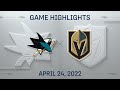 NHL Highlights | Sharks vs. Golden Knights - Apr. 24, 2022