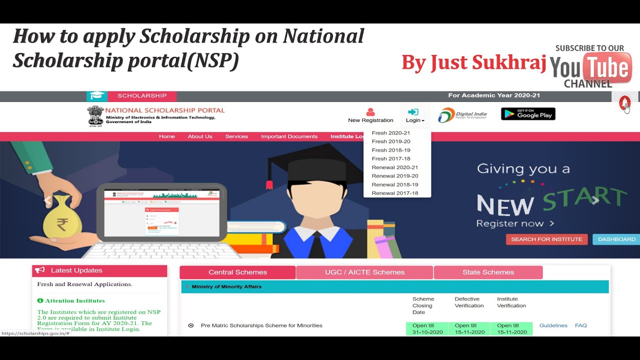 Scholarship On National Scholarship Portal(NSP) - YouTube