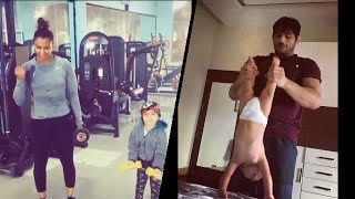 Indian Wrestlers Geeta Phogat \u0026 husband Pawan kumar workout video with son Arjun | Celebrity Mirror