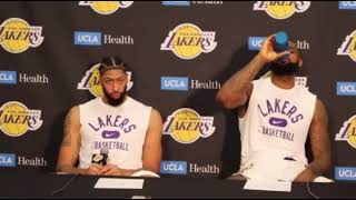 Anthony Davis & LeBron James postgame; Lakers beat the Pistons