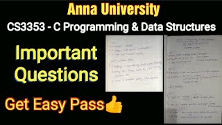 Reg-21 | CS3353 C Programming \u0026 Data Structures | Important Questions |Get Easy Pass|Anna University