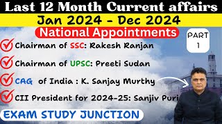 last 12 months National appointment |For upcoming exams| Current Affairs 2025