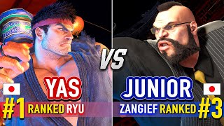 SF6 🔥 YAS (#1 Ranked Ryu) vs JUNIOR (#3 Ranked Zangief) 🔥 Street Fighter 6 High Level Gameplay