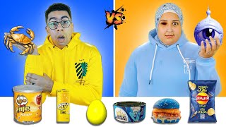 The challenge of eating the same color clothes for a whole day!! 🟨🟦 Sarah broke down crying 😭💔