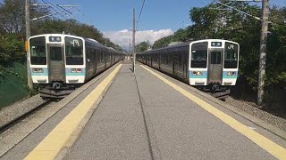 でんしゃ　穴山駅　普通列車　下り発車\u0026上り停車