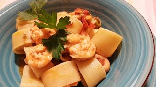 CENA PRONTA IN 10 MINUTI:CALAMARATA CON GAMBERI E CALAMARI 简单配方