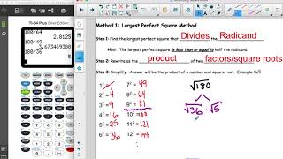 Simplifying Square Roots: Largest Perfect Square Method
