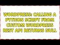 Wordpress: Calling a python script from custom wordpress rest api returns null