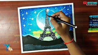 Oil pastel drawing for beginners | Scenery drawing of Eiffel Tower