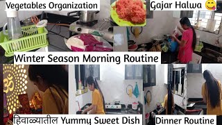 Winter Morning Routine || थंडीत सकाळी काम करायला कंटाळा येतो|| Vegetables Organisation||Gajar Halwa😋