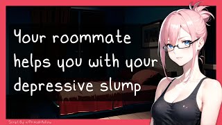 [F4A] Your Roommate comforts you about your depression | Cuddles • Comfort • Shy | ASMR Roleplay