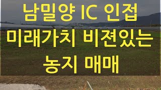 농지매매. L294. 남밀양 IC 인접. 미래가치 비젼있는 농지. 진례~ 남밀양 고속도로 추진중. 하우스 영농 가능. 농업진흥구역. 답: 3,018㎡ 금액: 2억 2,825만원.