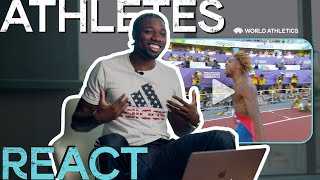 Noah Lyles reacts to 19.31 200m gold medal run 🥇  | Athletes React
