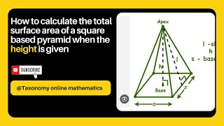 Finding the Total Surface Area of a Square Pyramid when its Height (Altitude) is Given