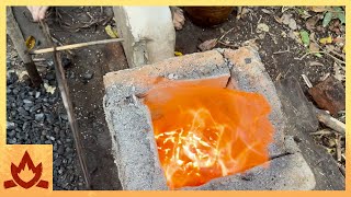Primitive Technology: One-Way Blower Iron Smelt & Forging Experiment